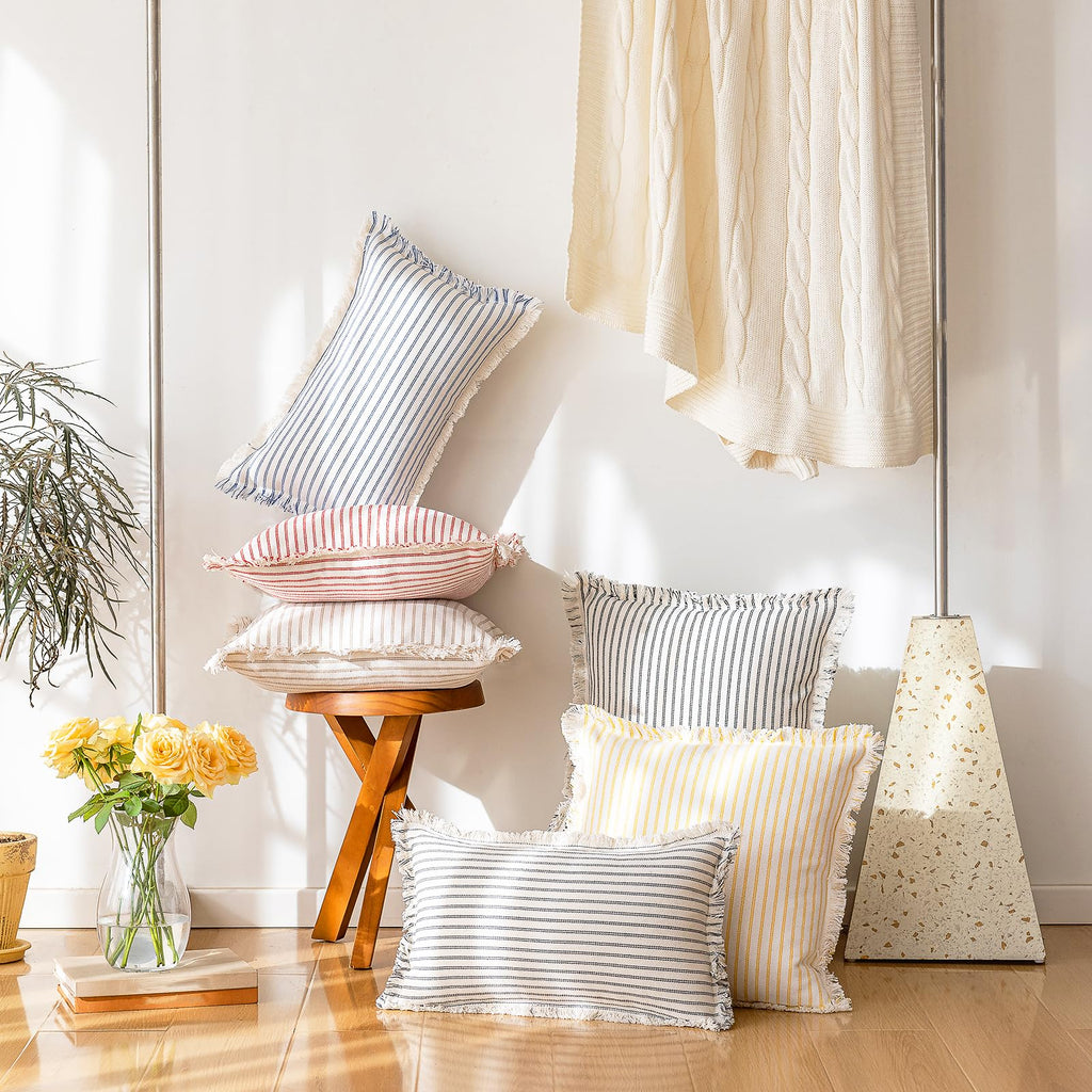 Throw Pillow Covers 22x22 Boho Striped Pillow Cases with Tassel