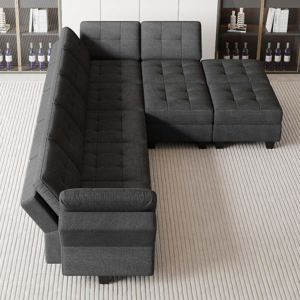 Modular Sectional Sofa with Storage L Shaped Couch with Chaise Sectional Sofa with Ottoman, 9 Seats, Dark Grey