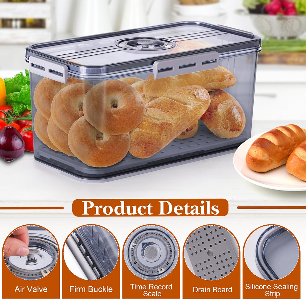 Made Bread Boxes Counter Airtight, Time Recording Bread Storage Container with Lid, Bread Containers Storage Airtight
