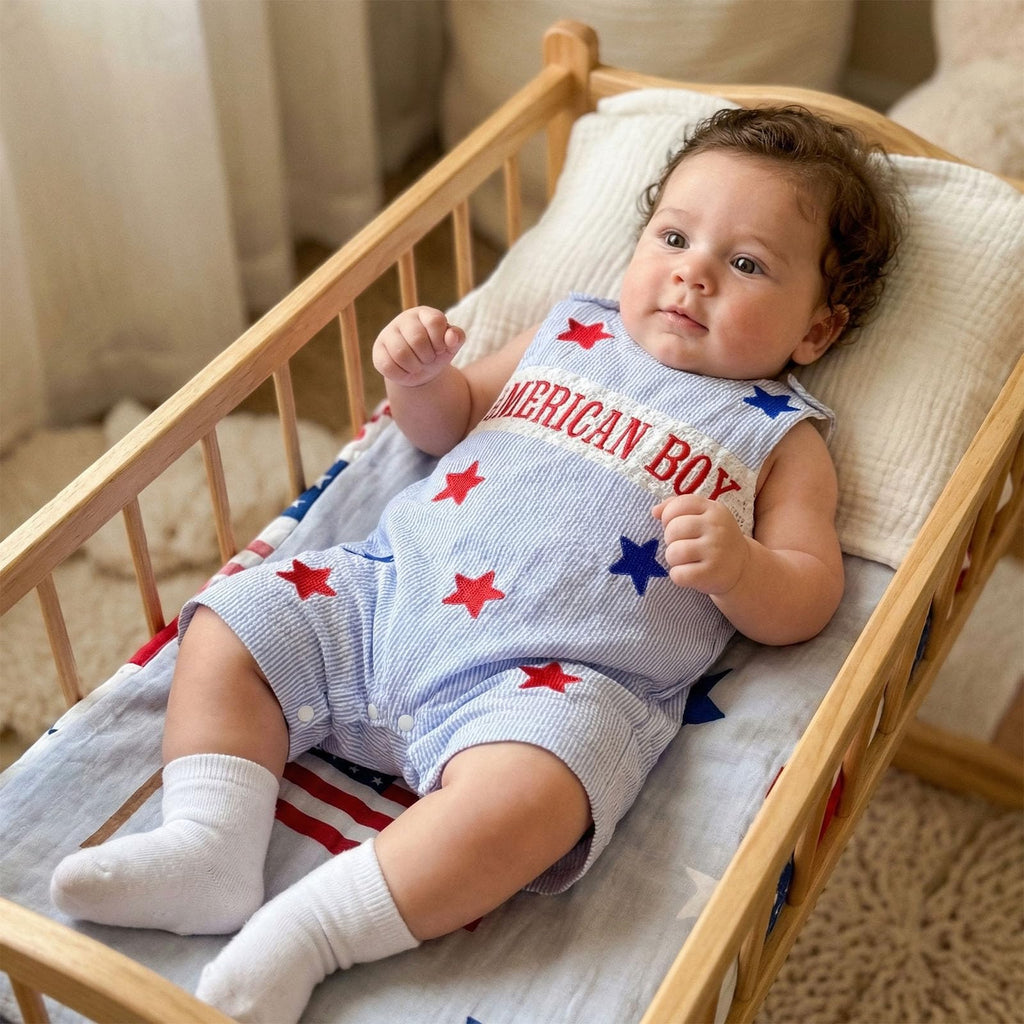 Newborn Baby Boy Girl Clothes Stripes Sleeveless Romper Infant Embroidery Bodysuit Cute Summer Spring Outfit (Blue
