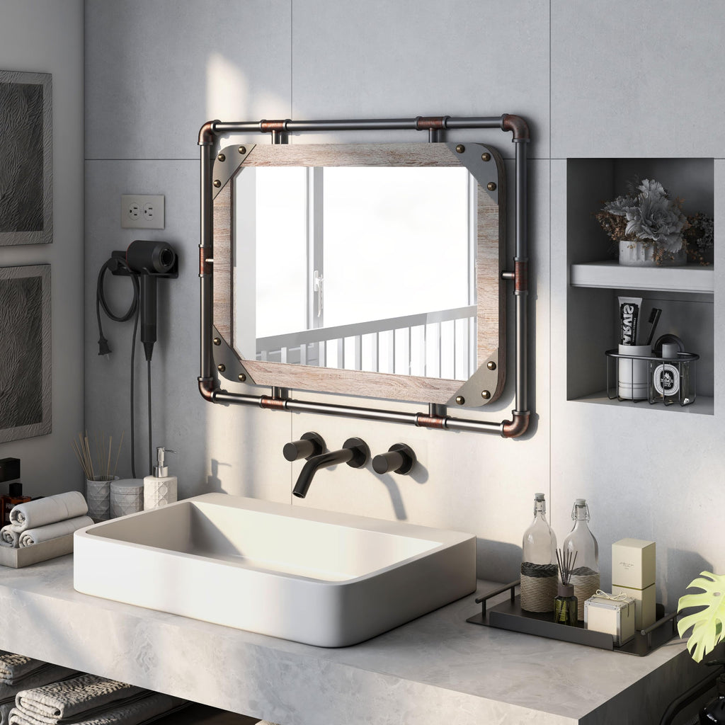 Marico Industrial 31.5-inch Wall Mirror, Natural