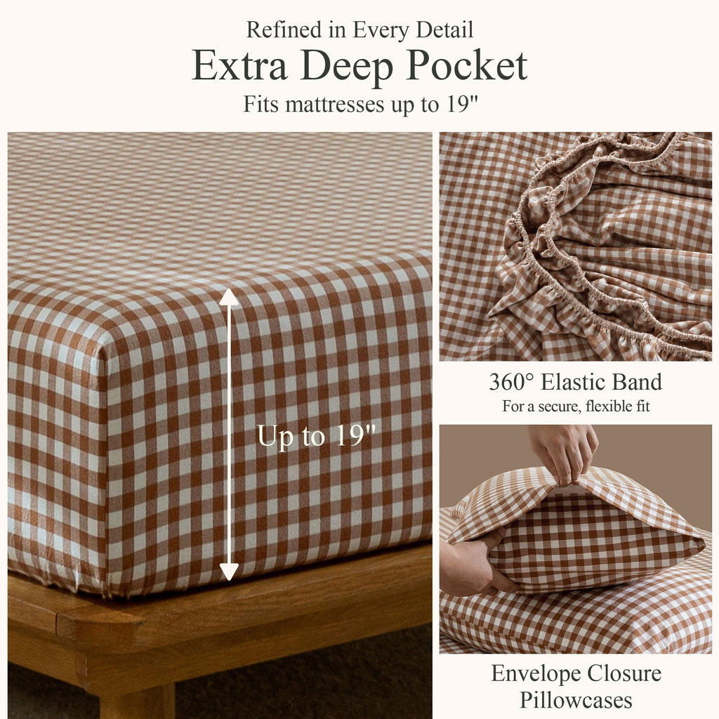 King Washed Cotton Sheet Set, 4-Piece, Classic Gingham