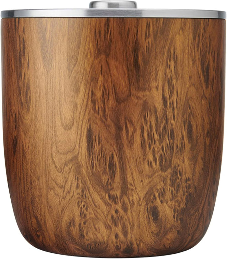 Stainless Steel Ice Bucket XL, 100oz, Teakwood, Includes Lid And Scoop, Triple Layered Vacuum Insulated Container
