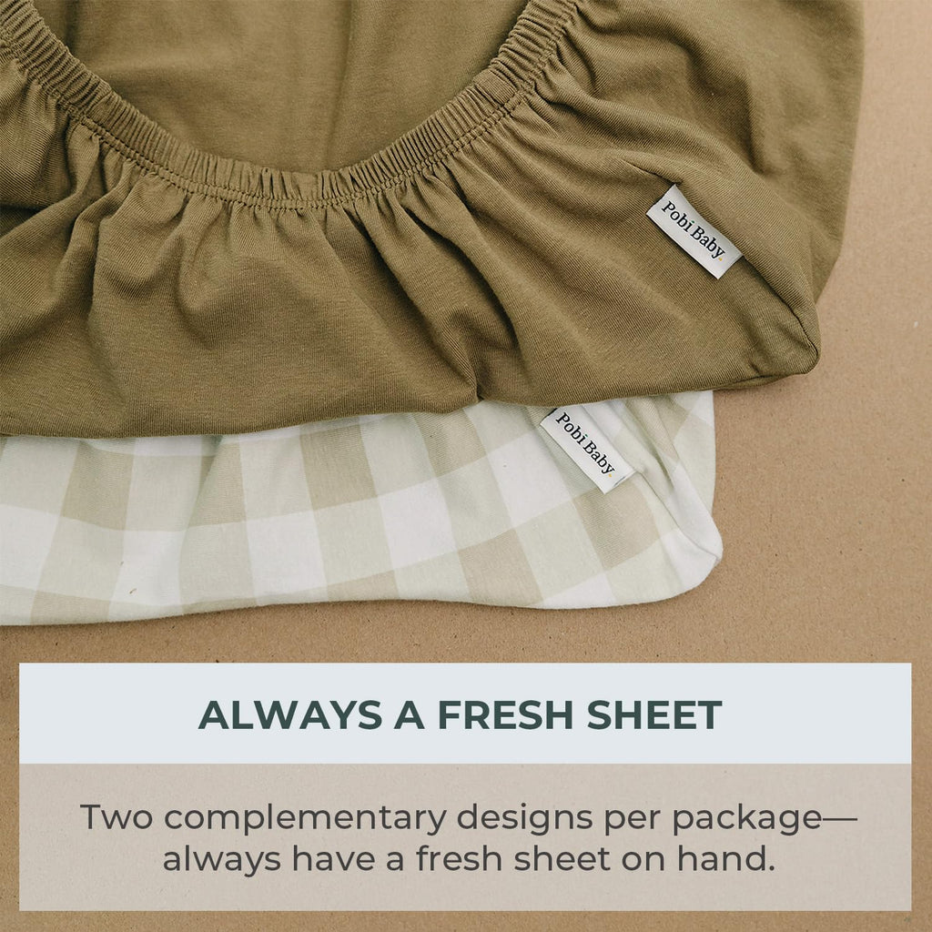Baby Crib Sheets for Boys, Soft Cotton Blend, 2-Pack (Gingham Khaki)