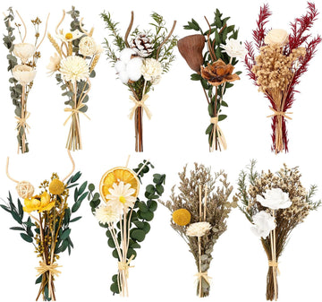 Sets Reed Diffuser Sticks Flowers Natural Rattan, Dried Flowers - Set of 9