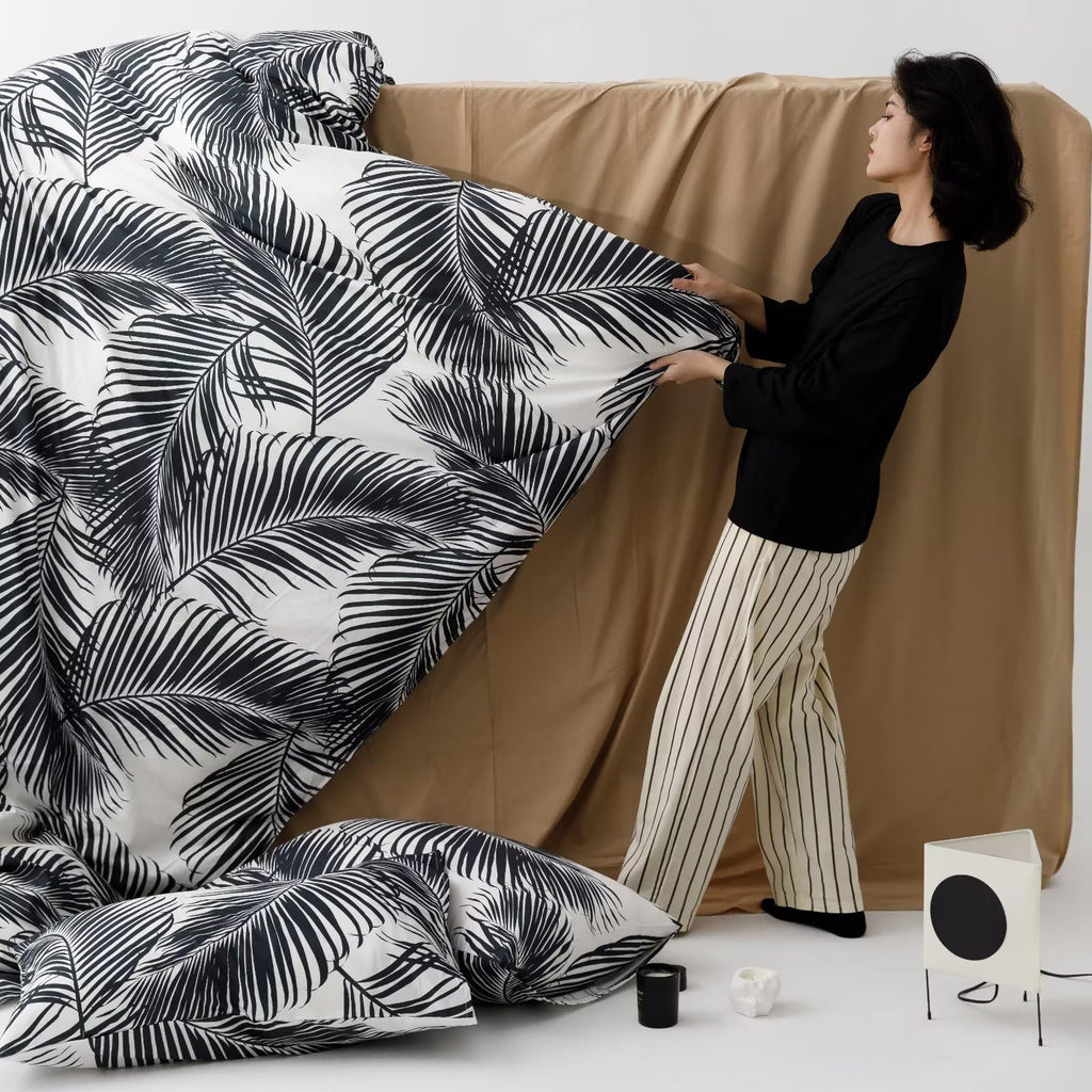 Black Leaves Comforter Cal King Black and White Palm Leaf Printed Comforter Set Modern Boho Black Tropical Botanical