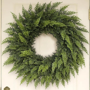 24" Lifelike Touch Artificial Christmas Cedar Wreath for Front Door Decor