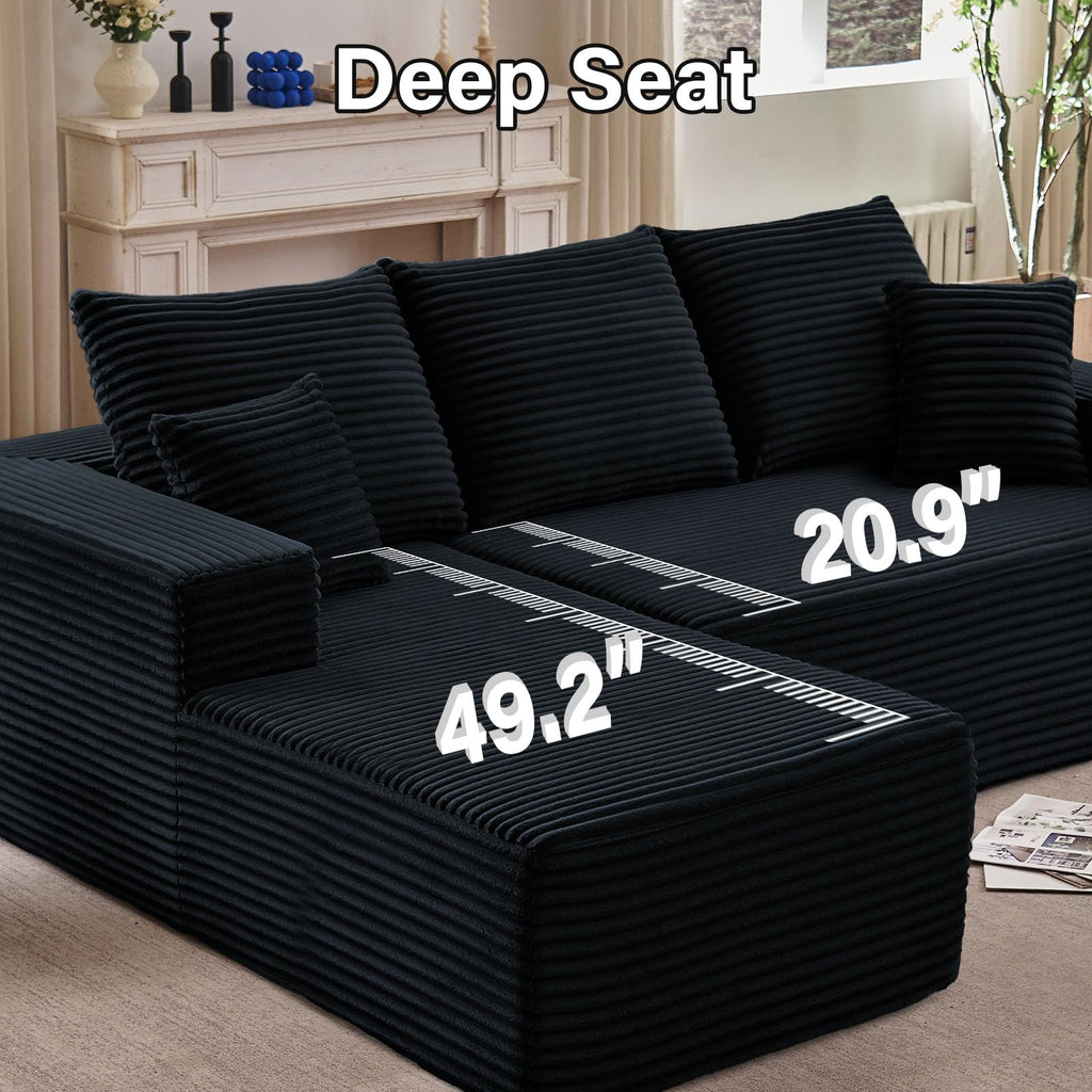 107" W Cloud Sectional Couch with L-Shape Chaise, Modern Corduroy Boneless Couch, Memory Foam Sofa with Deep Seat, No