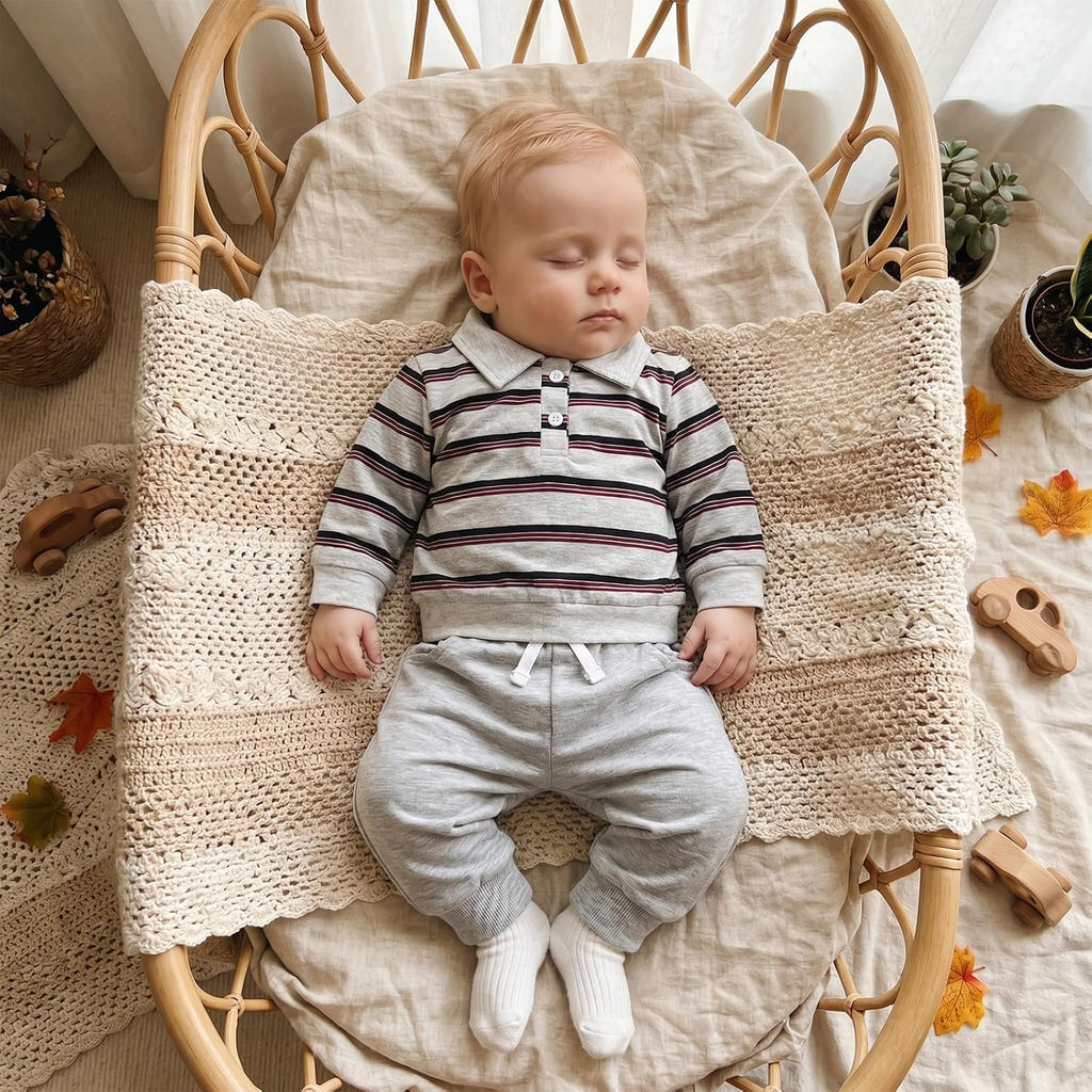 Toddler Baby Boy Fall Winter Clothes Striped Long Sleeve Sweatshirt Pullover Tops + Joggers Pants Outfit Set