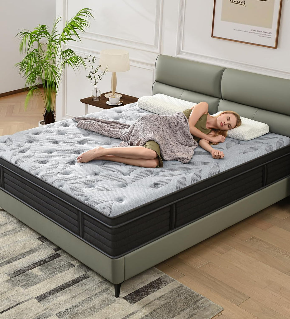 12 Inch Full Mattress, Medium Firm Hybrid Mattress in a Box | Gel Memory Foam & Pocket Coils, Grey Euro Top Mattress