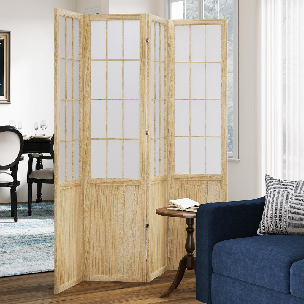 5.6FT Room Divider and Folding Portable Partition Screen, Chinese Japanese Shoji Style for Room Separation - 4 Panel