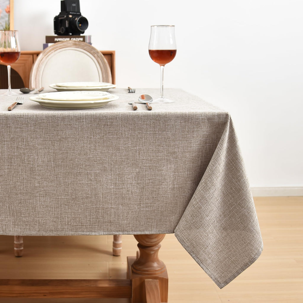 Faux Linen Tablecloths Rectangle 60 x 102 Inch - 2 Pack Neutral Table Clothes for 6-8 Foot Tables, Nature Faux Burlap