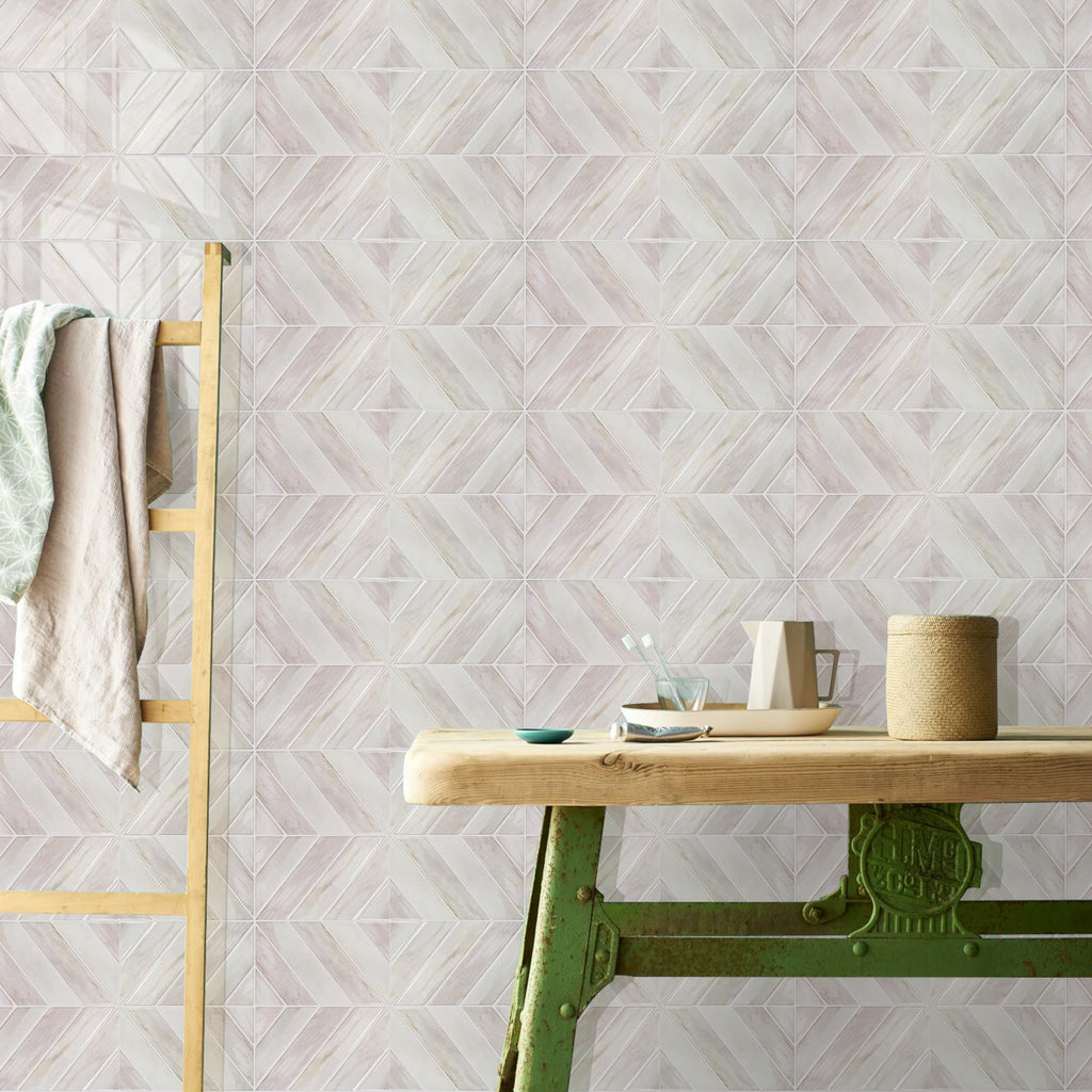 Herringbone Peel and Stick Backsplash, Blush Beige Wood, 10 Sheets