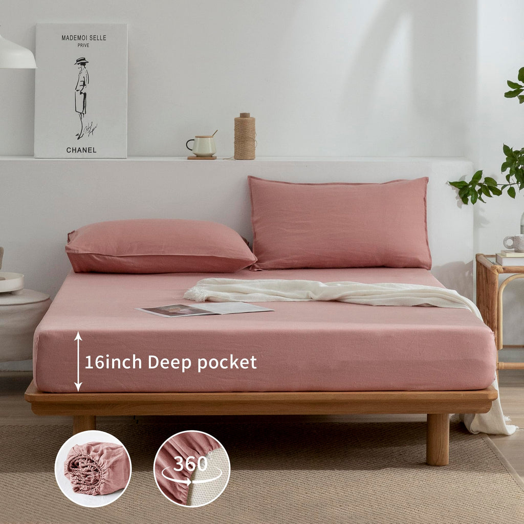 Linen Sheets Set Full Size, 100% French Stonewash Pure Linen Sheets Set, 4Pieces (1Flat Sheet, 1Fitted