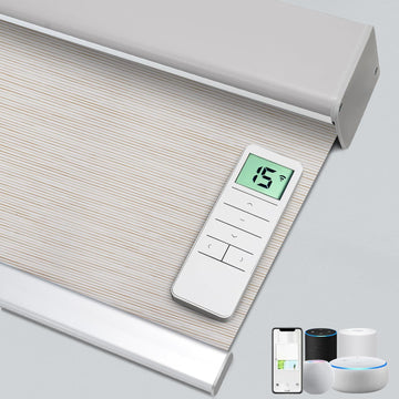 Motorized 100% Blackout Roller Shades - Custom Smart Blinds with Remote Control, Rechargeable Battery or Plug-in
