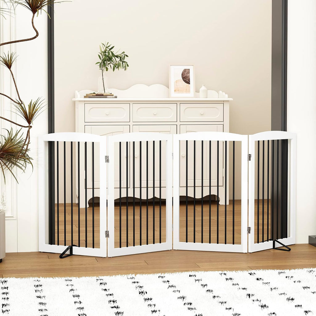 Freestanding Pet Gate for Dogs, Indoor Wooden Dog Gate, Foldable Dog Gate for Doorway, Stair, Gates for Dogs Indoor