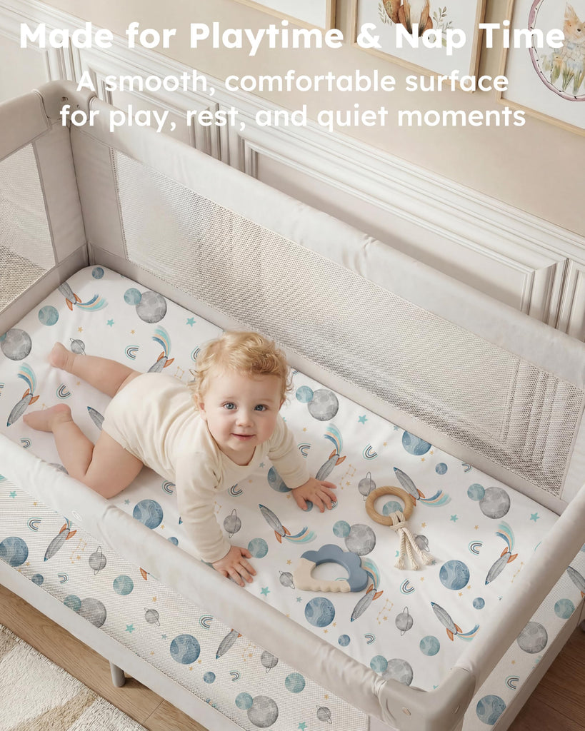 Pack and Play Sheets for Boys Girls, 38" x 26" Mini Crib Sheets Fitted for Pack n Play Mattress, Soft Breathable
