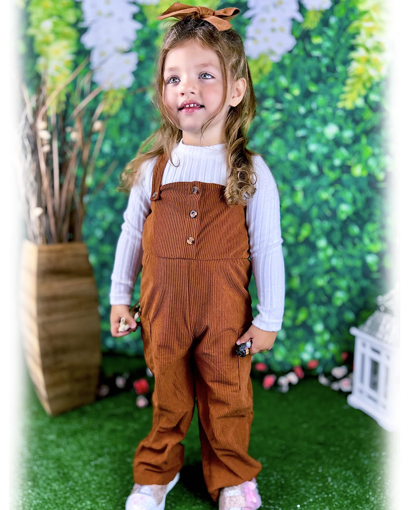 Toddler Girl Corduroy Pinafore Overall Jumpsuit 2 Pieces Outfits Brown