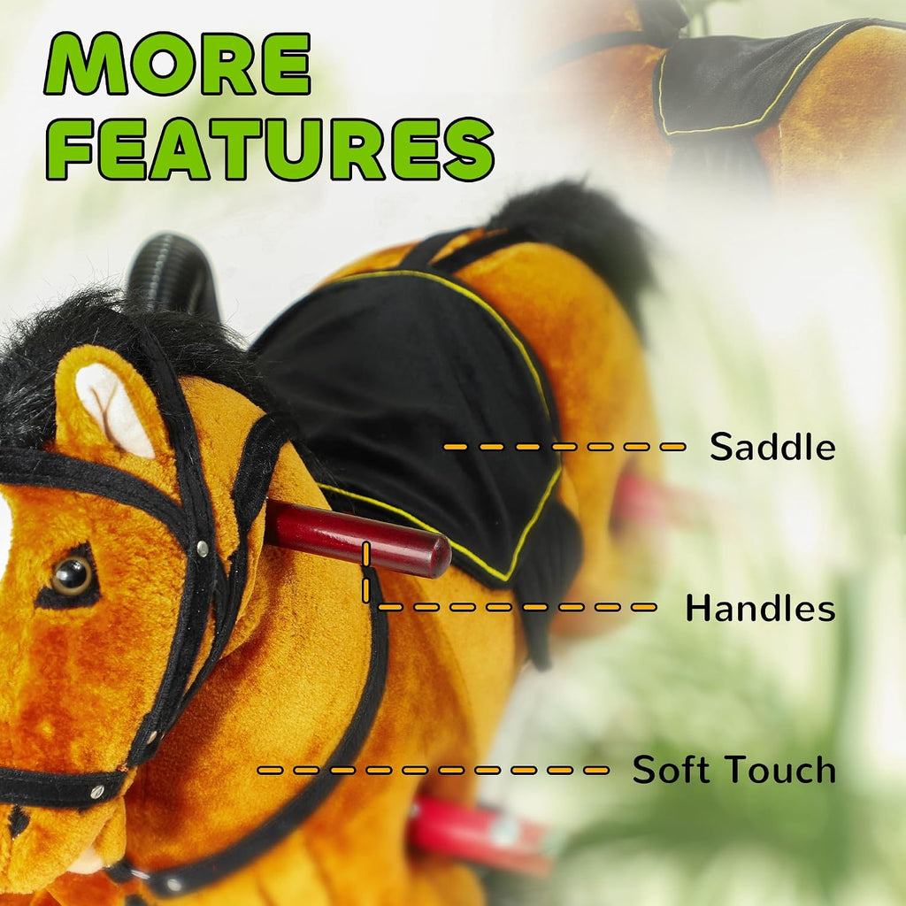 Spring Rocking Horse Plush Horse Ride-on for Kids 3-8 Years Brown
