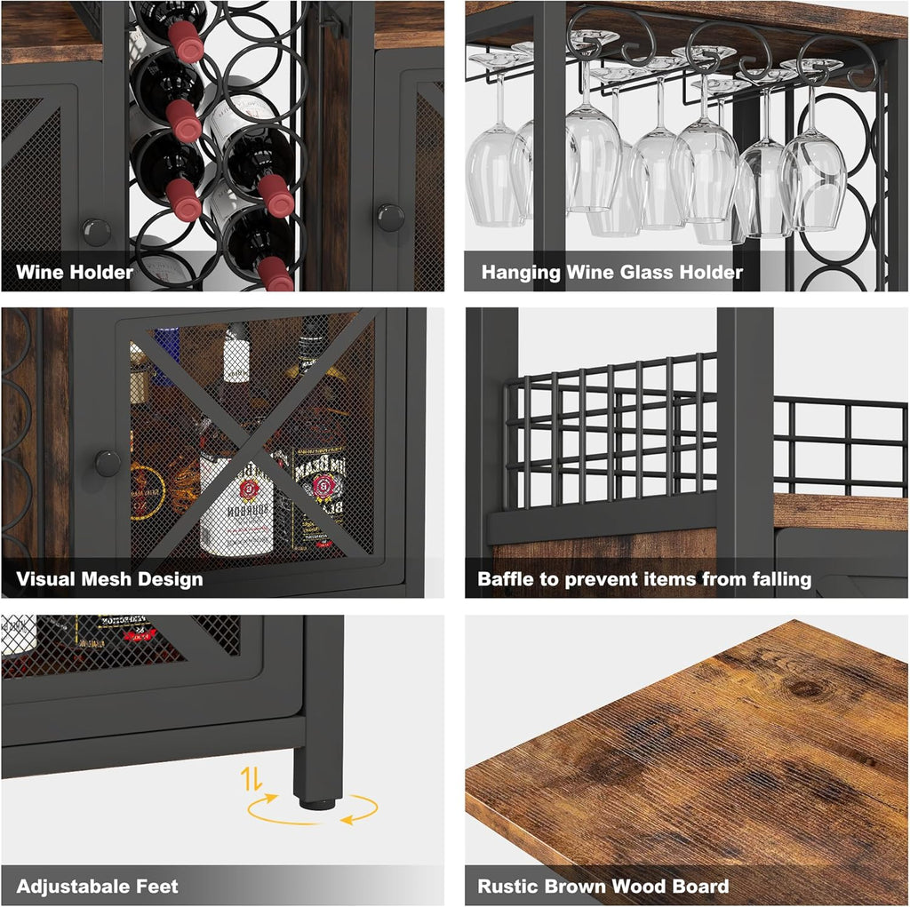Mini Bars , Wooden Coffee Bar Cabinet, Modern Liquor Cabinet for Liquor and Glasses, Farmhouse Buffet Wine Cabinet