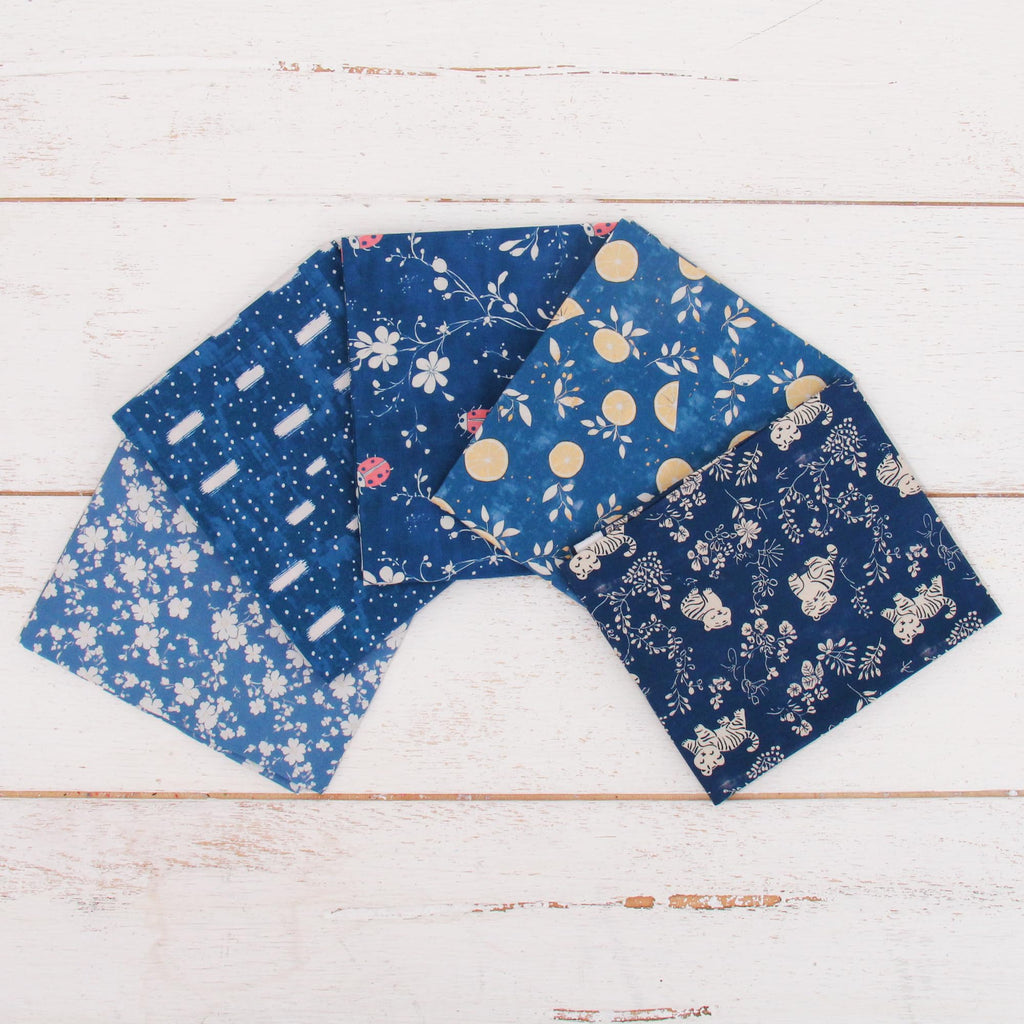 Vintage Dark Blue Lemon Cotton Quilting Fabric - 3 Yard Cut
