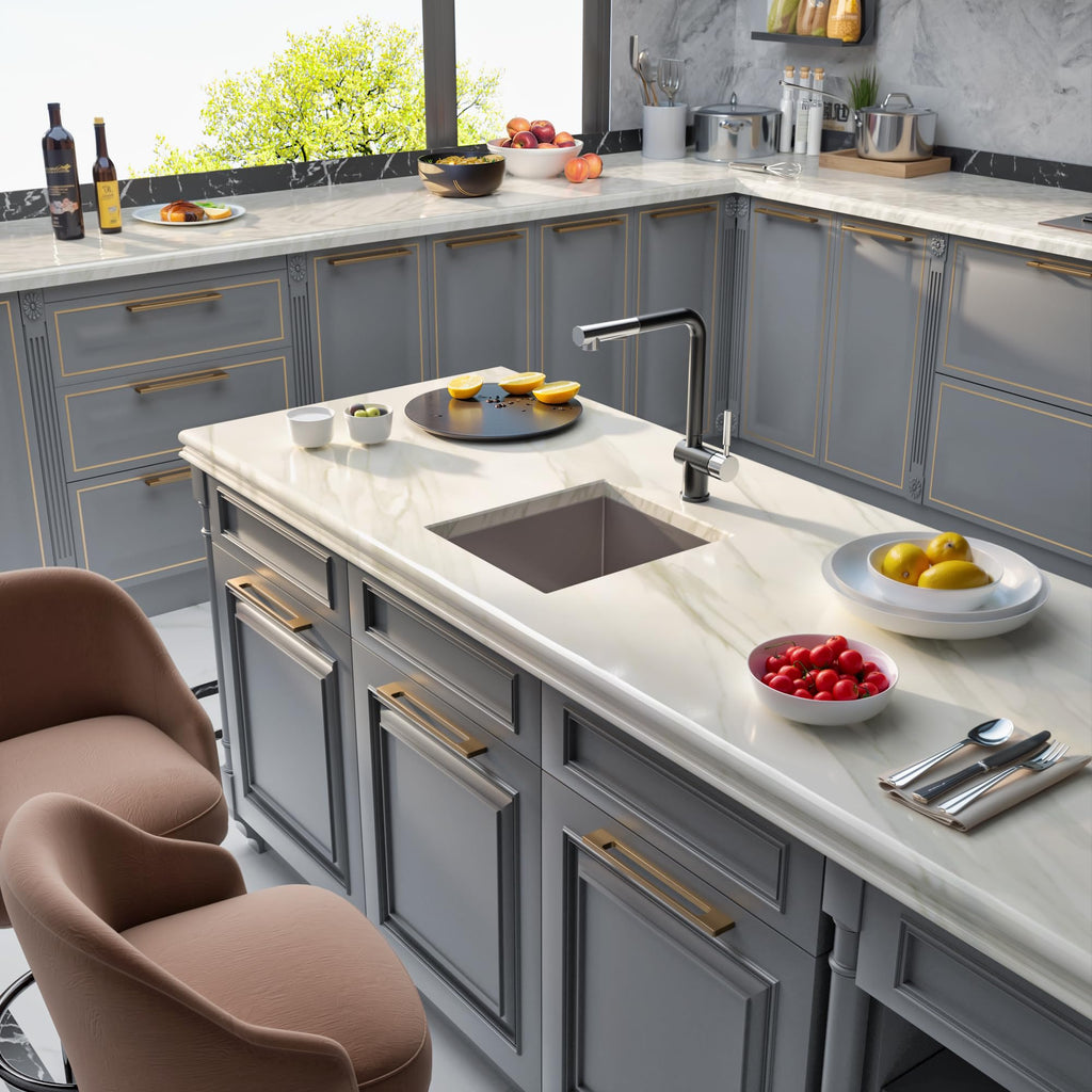 Undermount, 304 Stainless Steel Round Corner Single Bowl Deep Kitchen Sinks, 10-inch Deep Large Bar Sink, 15"X17"Inch