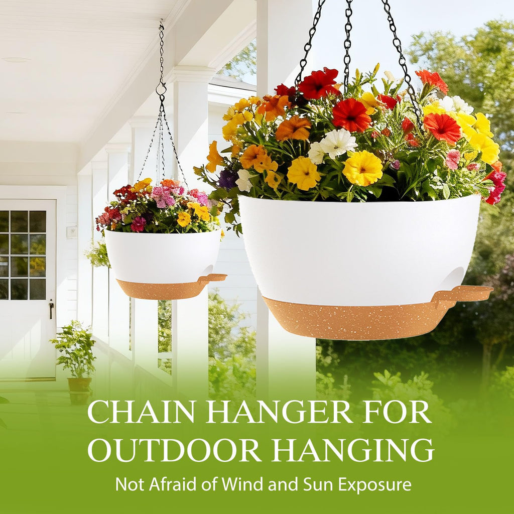 10 Inch Hanging Baskets 2 PC with Chains, Self-Watering Hanging Planters for Indoor Outdoor Plants, Plastic Hanging