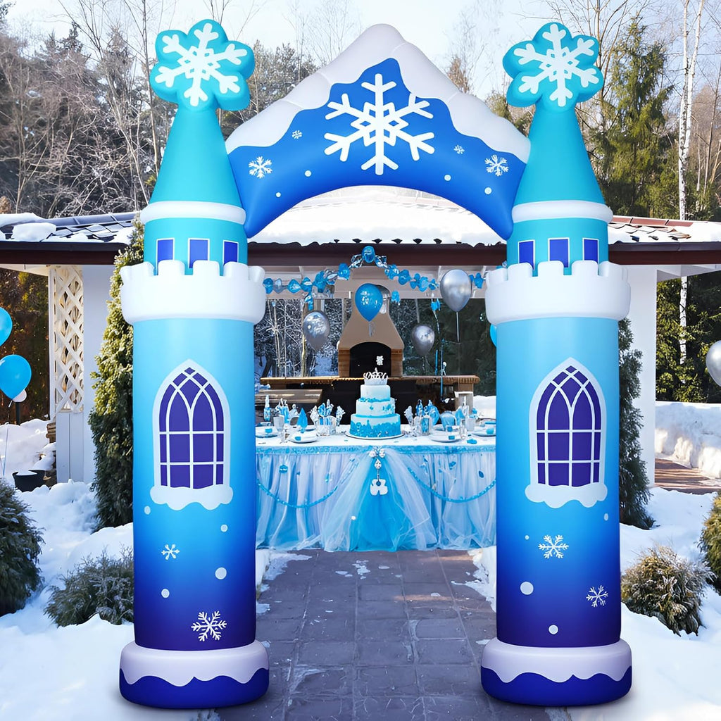 10 ft Giant Christmas Inflatable Decoration, Blue Winter Castle Arch