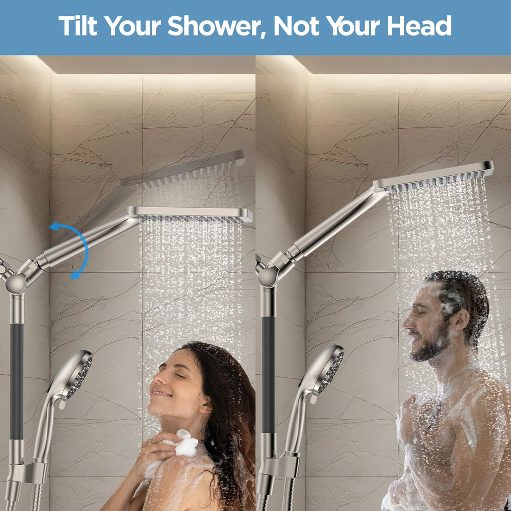 Dual Handheld Shower Head Combo, 2-in-1 Rain Shower Heads System Wide Rainfall Shower Head and 10 Modes High Pressure