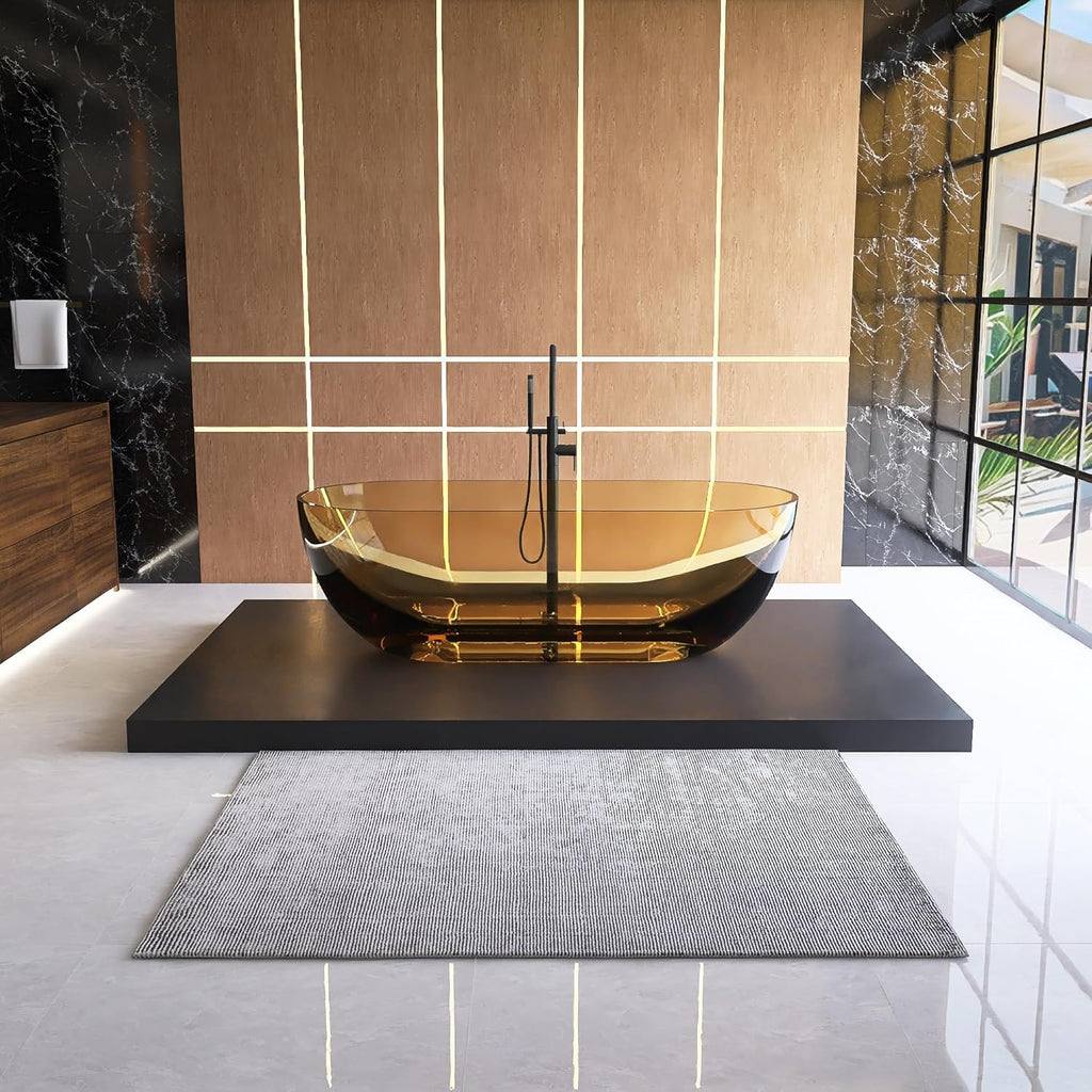 ​ 69" Resin Stone Freestanding Bathtub, Solid Surface Modern Freestanding Tub Soaking Stand Alone Tub with