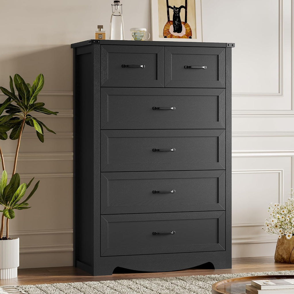 Tall 6-Drawer Dresser , Modern Wooden Chest of Drawers with Metal Handles, Anti-Tipping Design, Sturdy and Stable