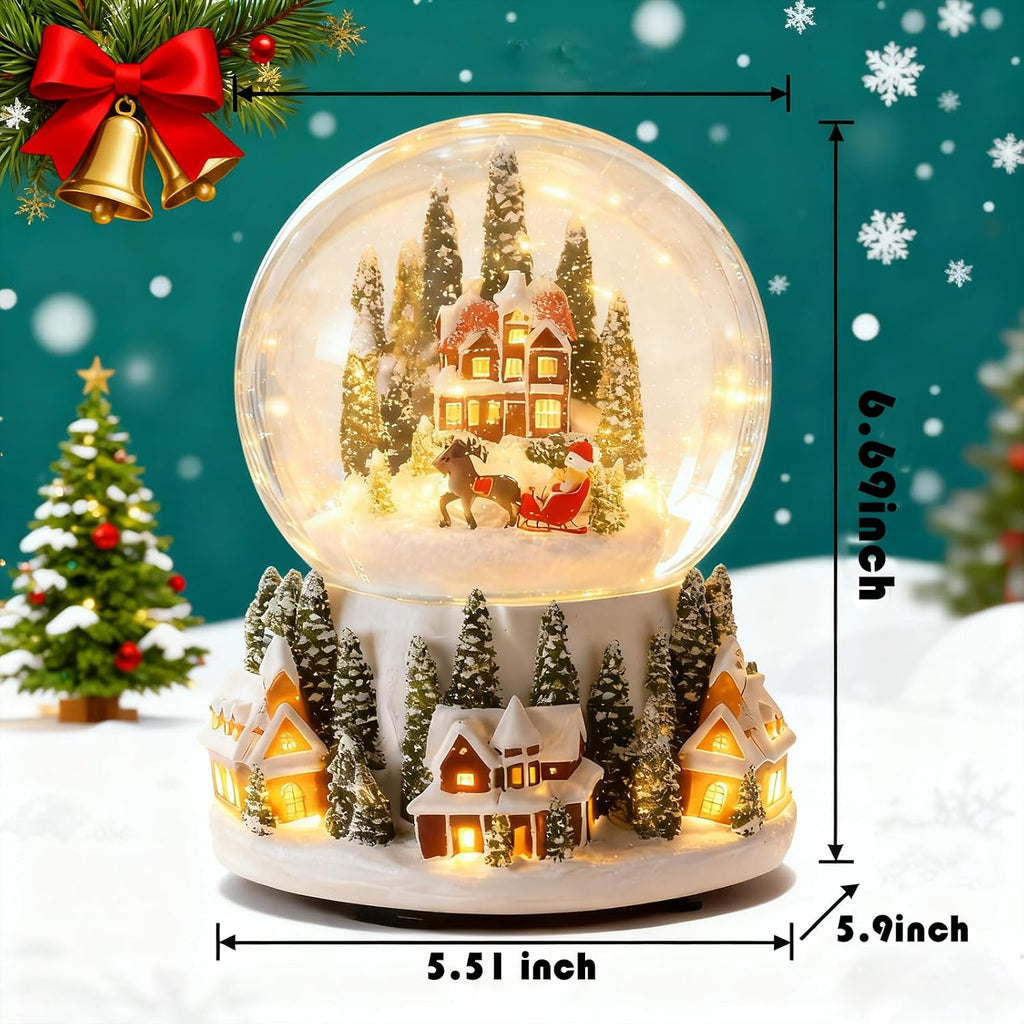 Christmas Village Snow Globe Lantern Musical Lighted Snowy Mountain Village Water Lantern with Swirling Glitter