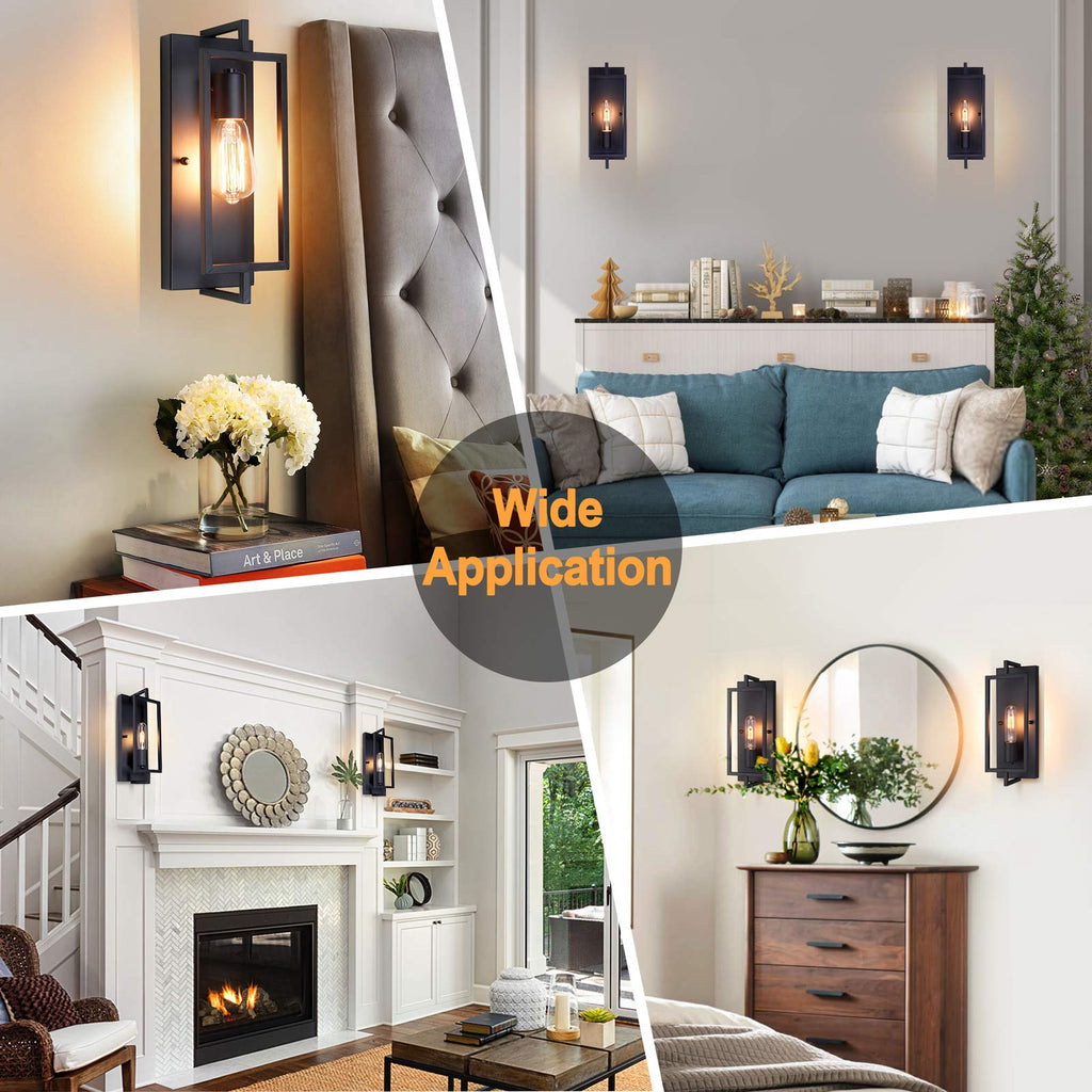 Industrial Wall Sconces Set of 2 Large, Black, Hardwired