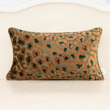 Green Brown Floral Throw Pillow Cover 12 x 20 Inch Cut Velvet Rectange Luxury Decorative Lumbar Pillow Cover for