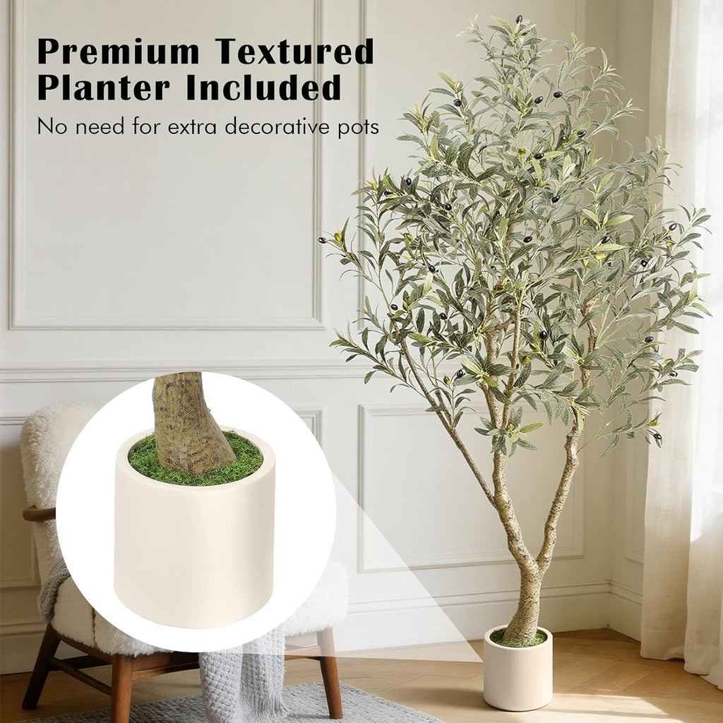 6FT Artificial Olive Tree with Elegant Planter, Large Fake Tree