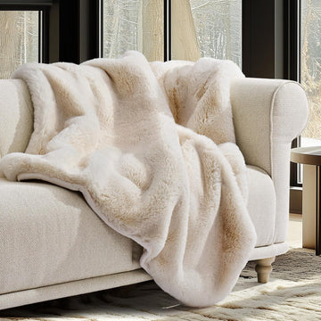 Faux Chinchilla Fur Throw Blanket, 60"x80", Arctic White | Luxury, Super Soft, 1220GSM, Fluffy Cozy Mink, Reversible