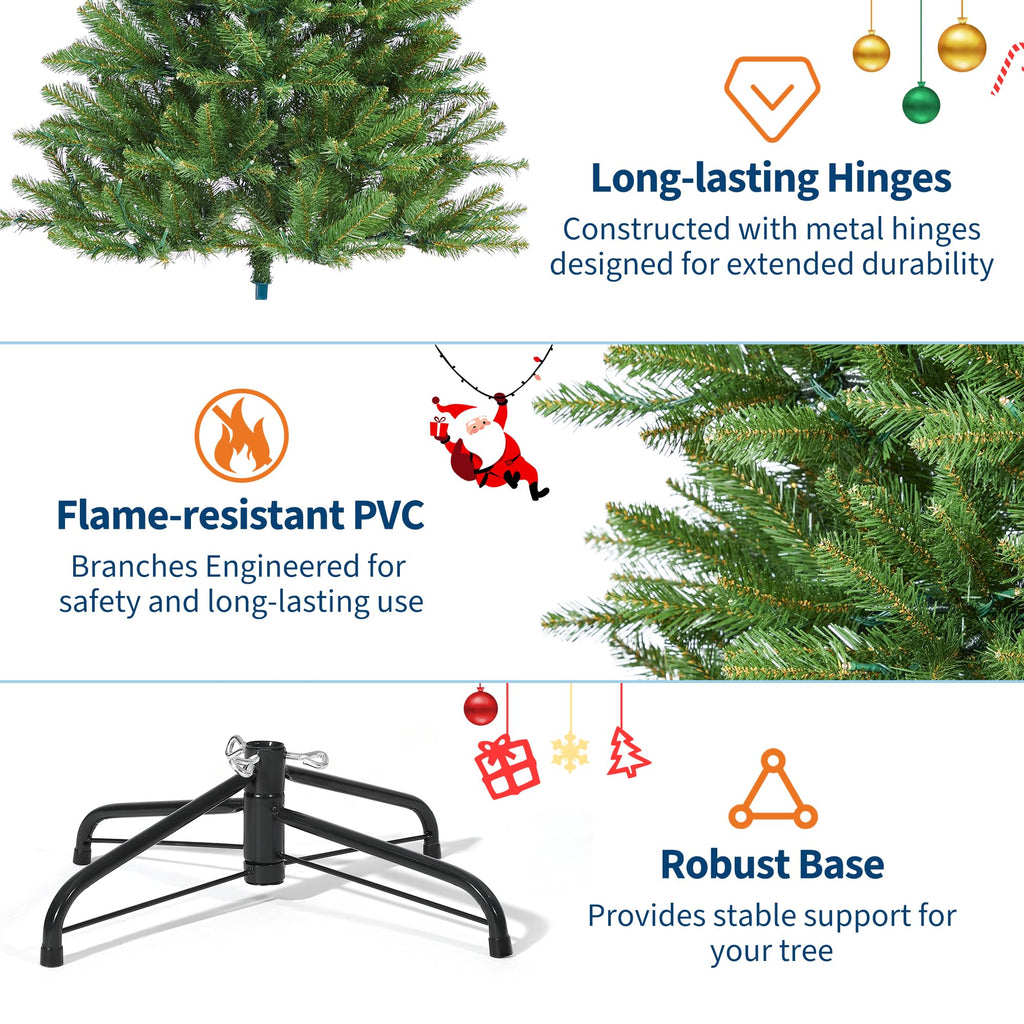 6ft Pre-Lit Artificial Spruce Christmas Tree with 450 Dual-Color LEDs, 1600 Thickened Branch Tips & 2 Lighting Modes
