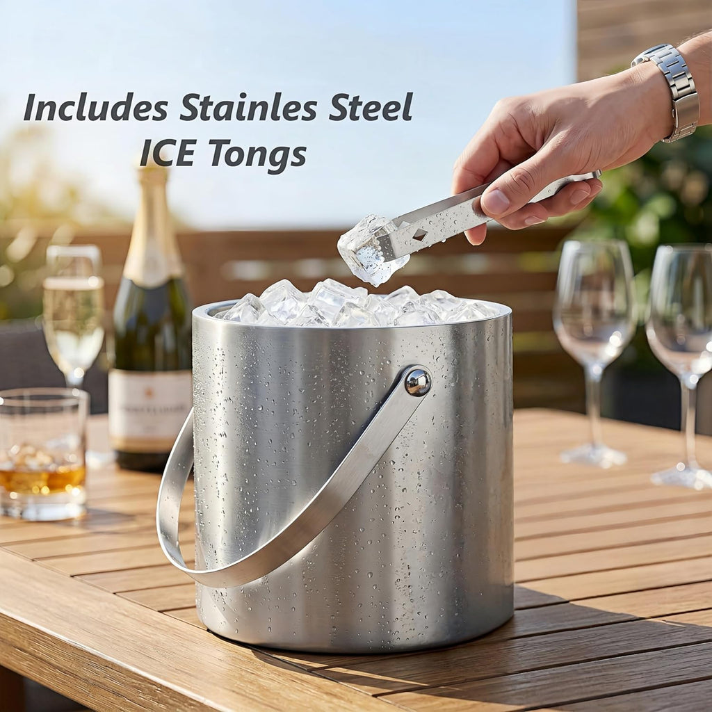 3L Stainless Steel Ice Bucket with Lid & Tongs for Parties