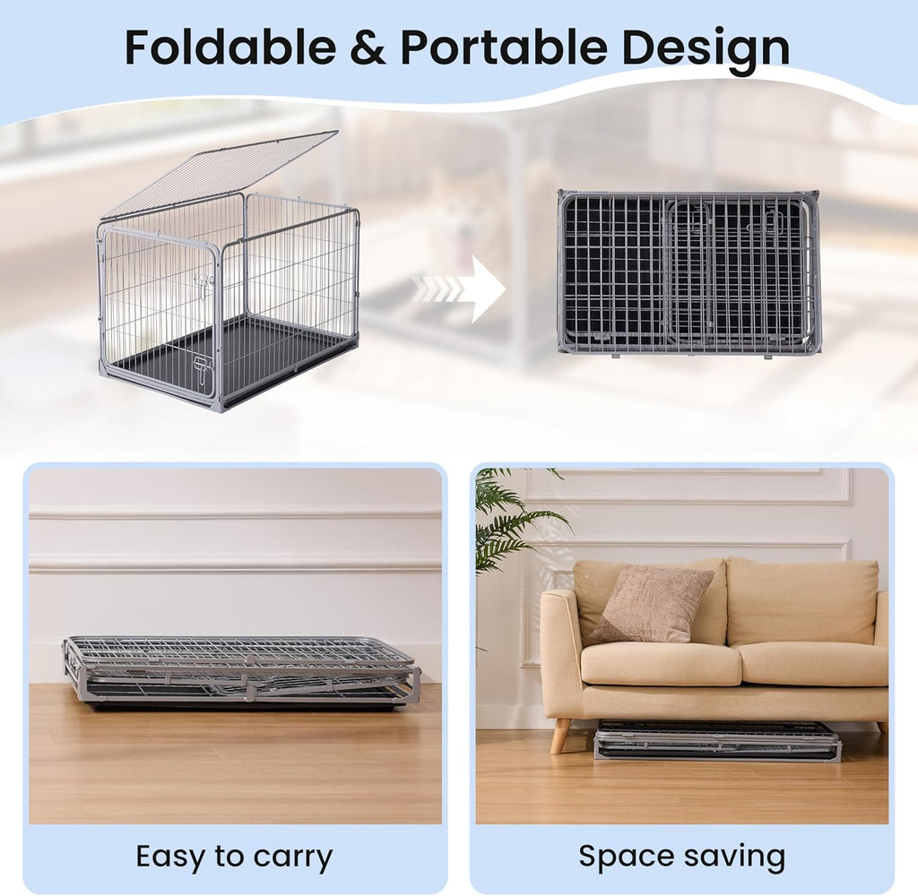 Collapsible Dog Crate for Small Dogs - 30 inch Escape Proof Metal Dog Kennel with Double Door