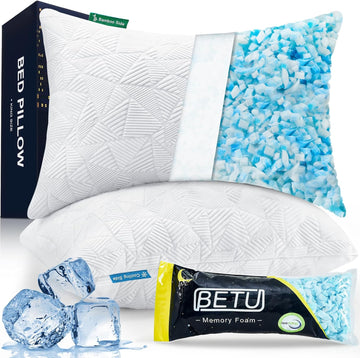 Cooling Pillows Queen Size Set of 2, Shredded Memory Foam Pillows Cool for Hot Sleepers, Adjustable Firm Soft Support