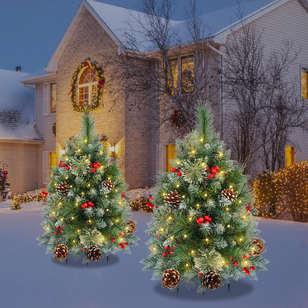 Christmas Tree Urn Filler with Timer, Pre-lit Warm White & Multi-Color Changing LED Lights, Artificial Xmas Tree