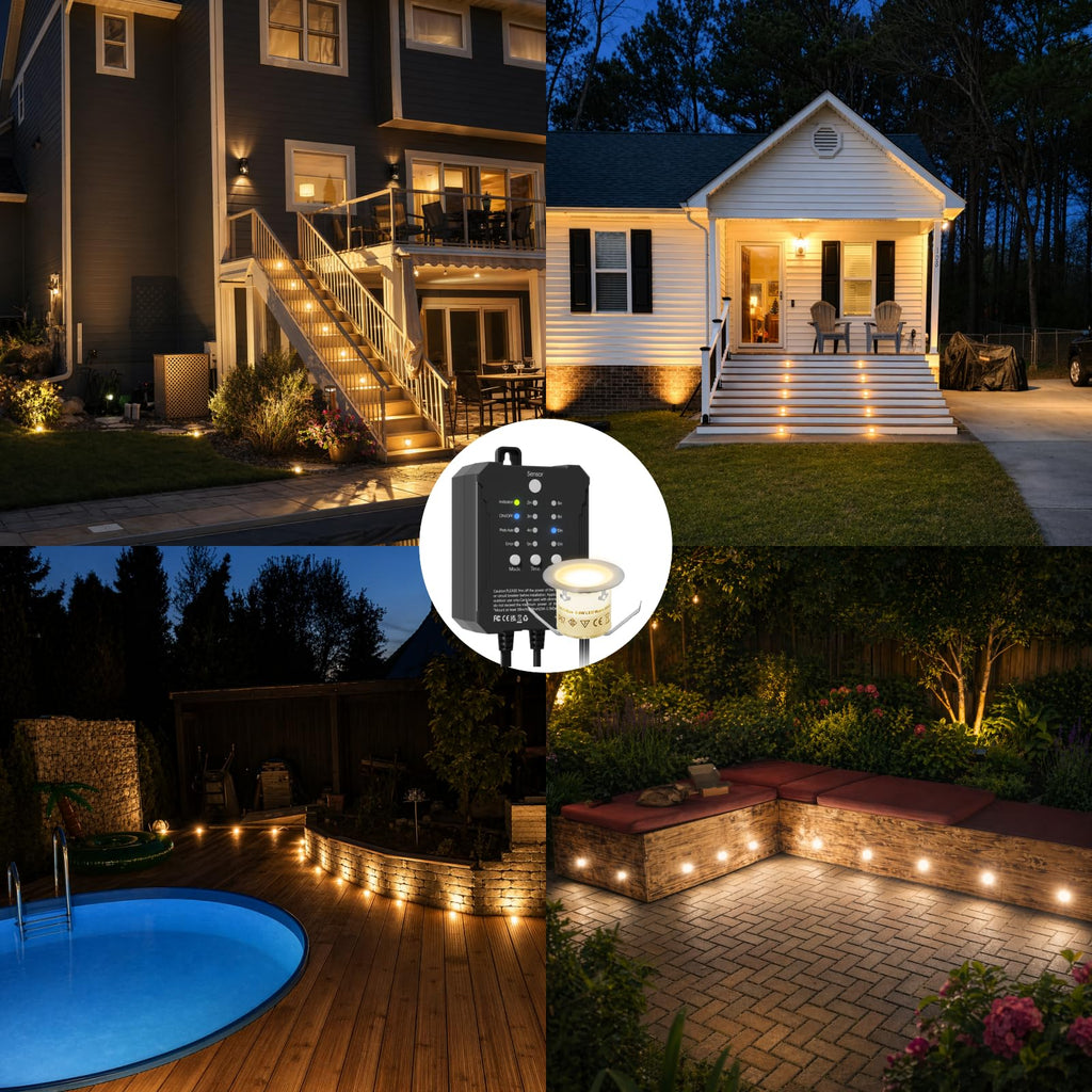Recessed Deck Stair Lighting with Timer Photocell Sensor Transformer, Dimmable, Low Voltage LED Step Riser Lights