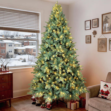 Pre-Lit Artificial Christmas Tree, w/ 650 LED Warm Lights, 2458 PE&PVC Mixed Branch Tips, Faux Xmas Tree , Party