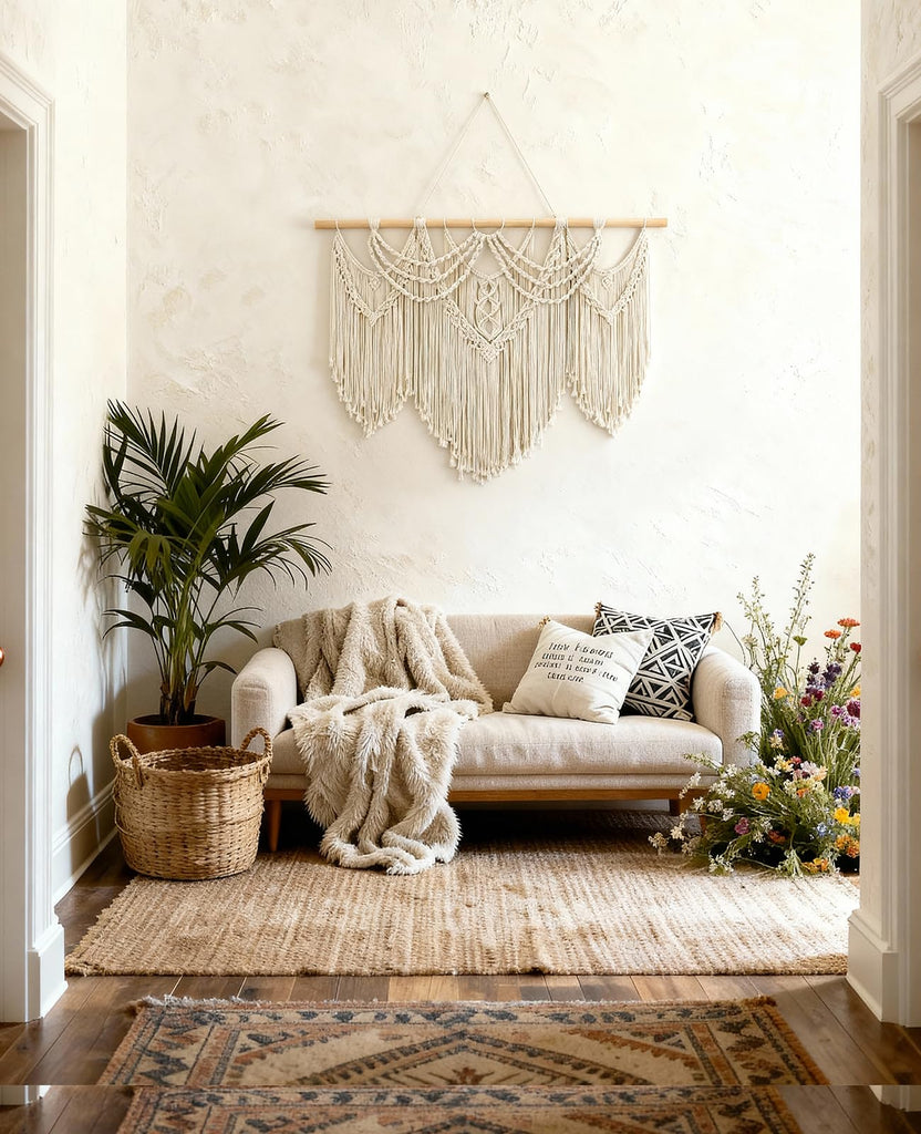 Macrame Wall Hanging, 43"x32" Boho Wall Tapestry, Large Wall Art, Gallery, Office (Tassel)