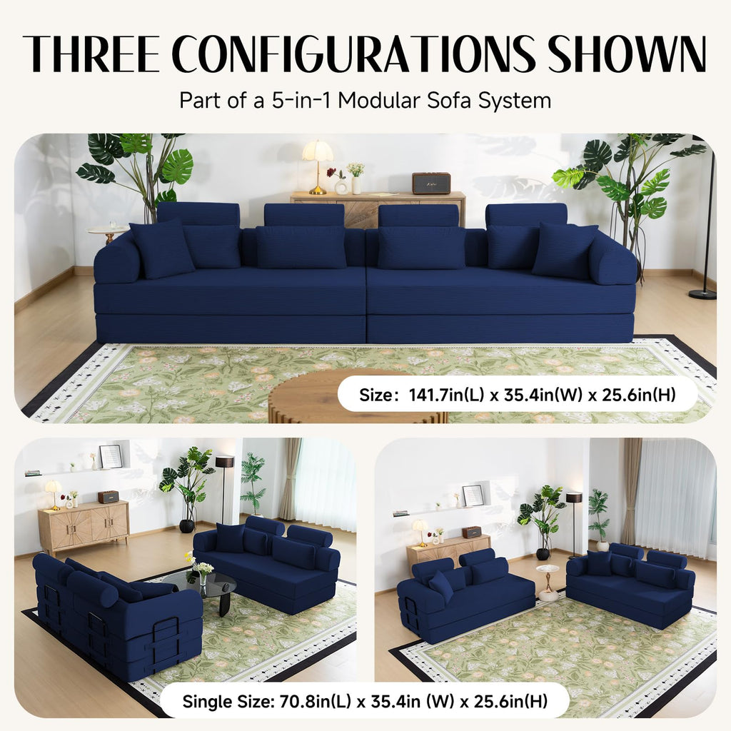 106" L-Shaped Modular Boneless Couch, 2-Piece System (2×70.87"), Convertible Sectional to 141.7" Straight Sofa