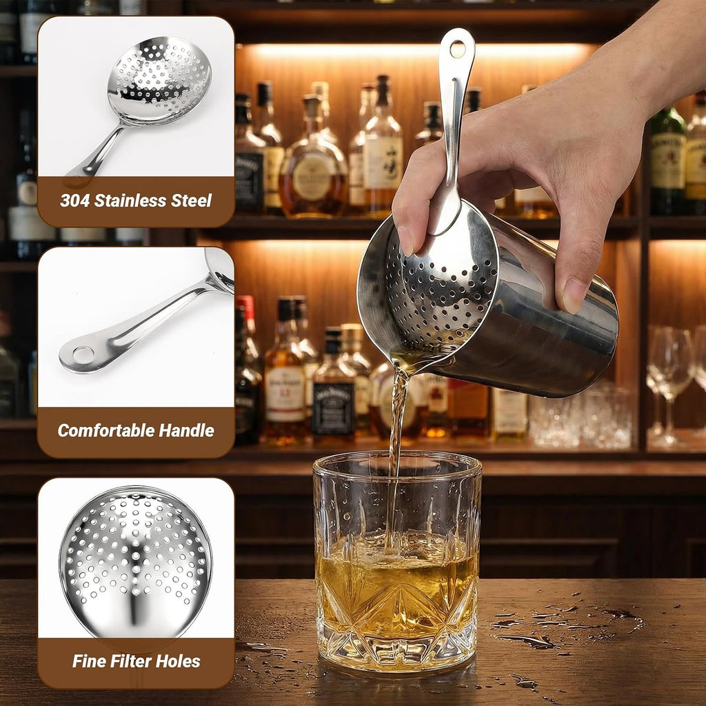 Cocktail Strainer Set, 3 Pack, Includes Hawthorne, Julep & Cone Shaped Fine Mesh Strainer, 304 Stainless Steel Bar - Set of 3