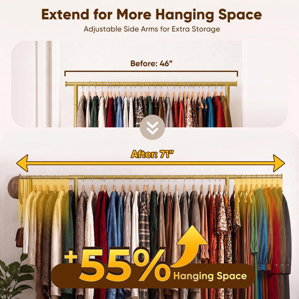 Clothes Rack Load 450LB Clothing Rack Height Adjustable Gold