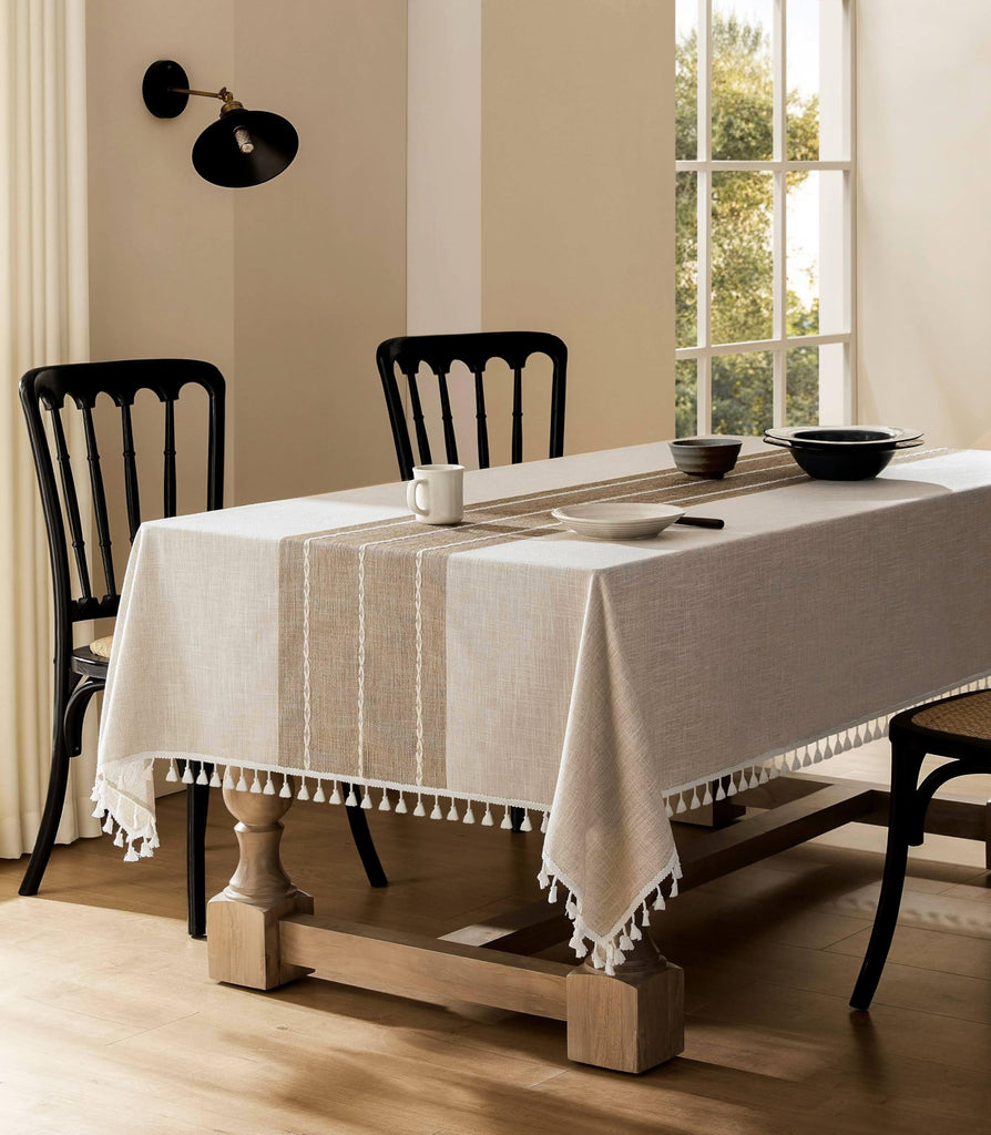 Contrast Linen Rectangle Table Cloth 60x104 Inch Brown