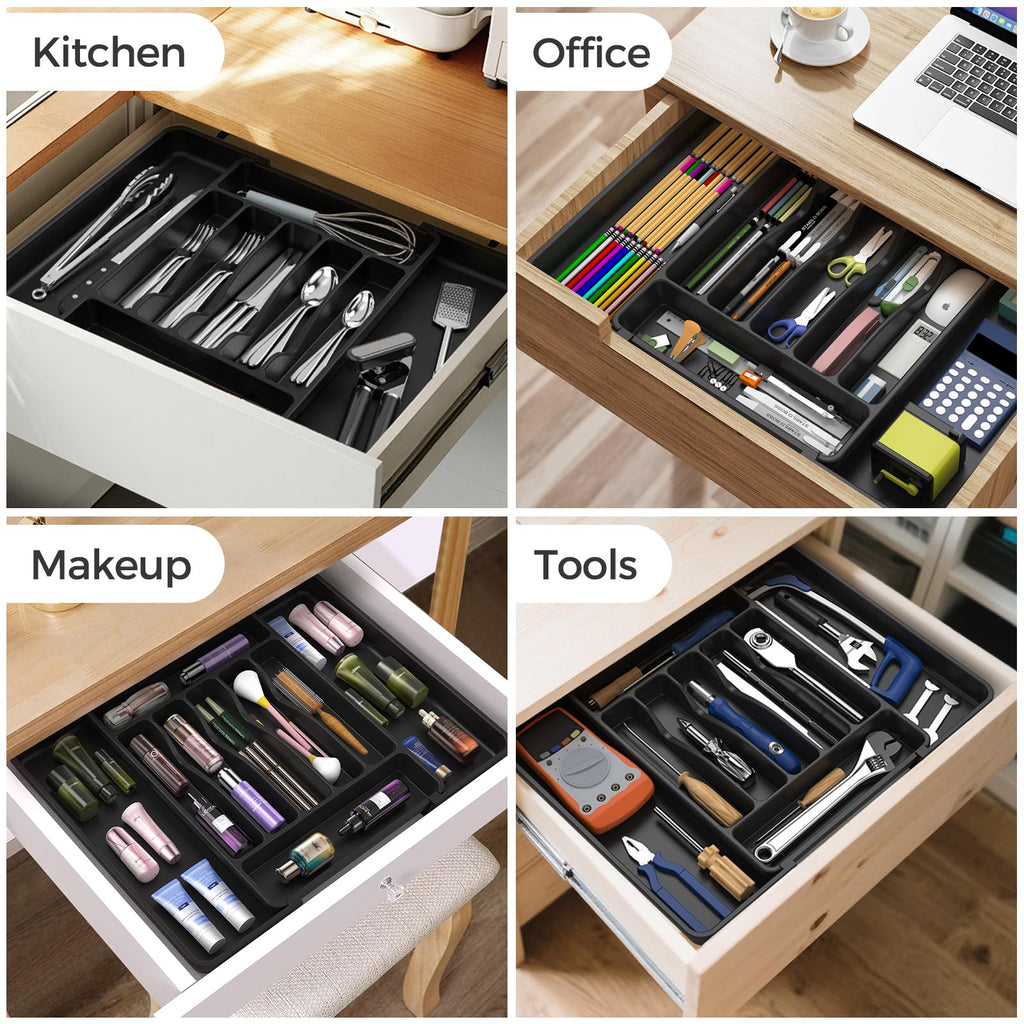 Extra Large Expandable Silverware Organizer, Flatware Tray, Black