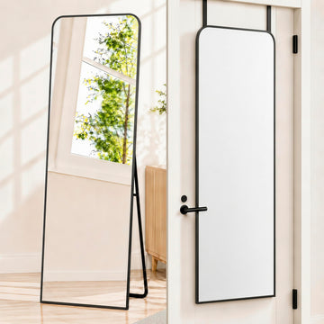 57x20" Full Length Mirror Floor Stand, Over the Door, Wall Mounted Black